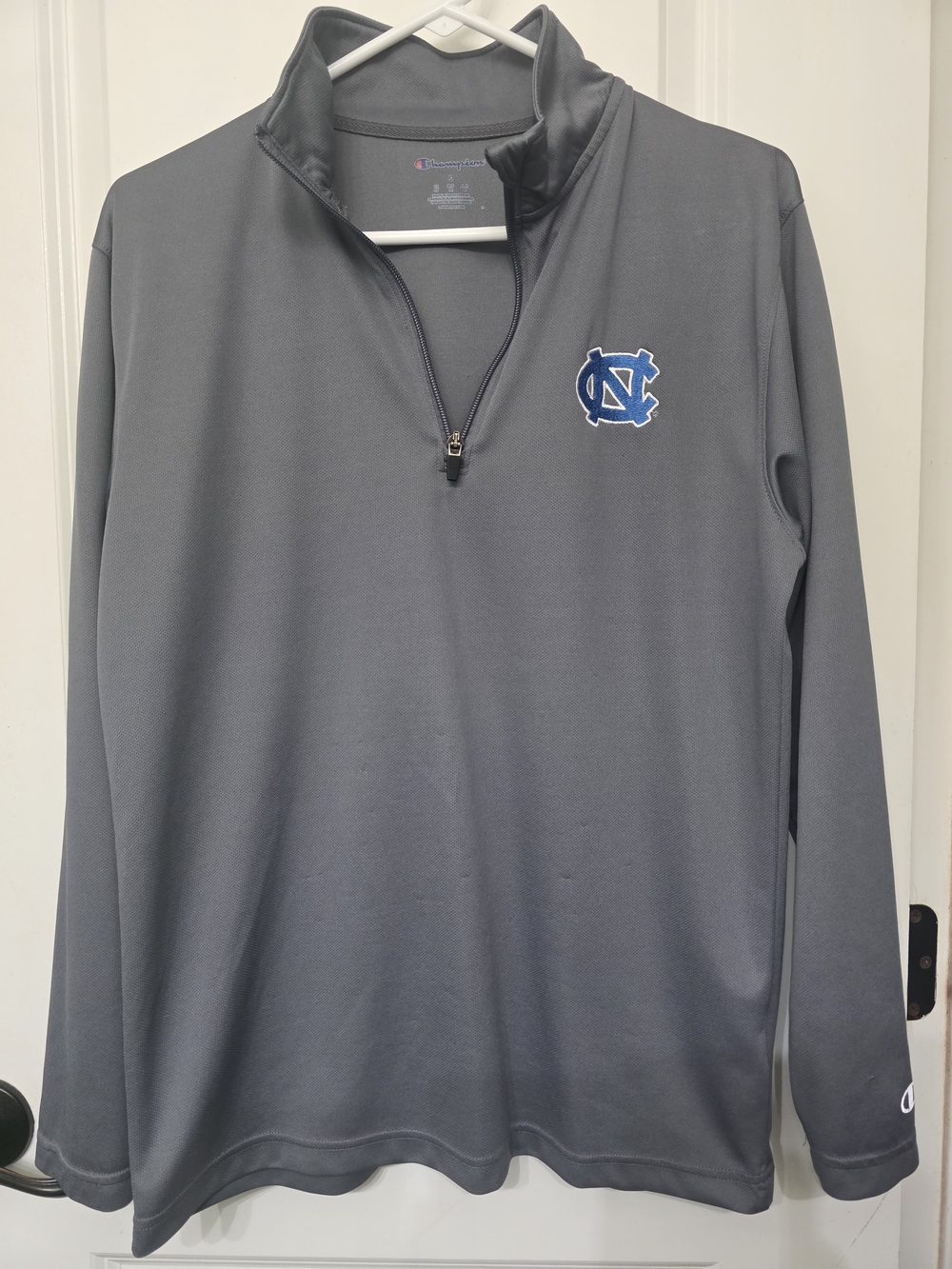 Champion Men’s Gray Quarter-Zip Pullover with Blue UNC Logo